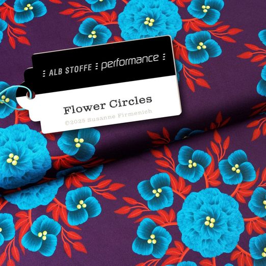 Albstoffe Performance Kollektion - Flower Circle Bordeaux