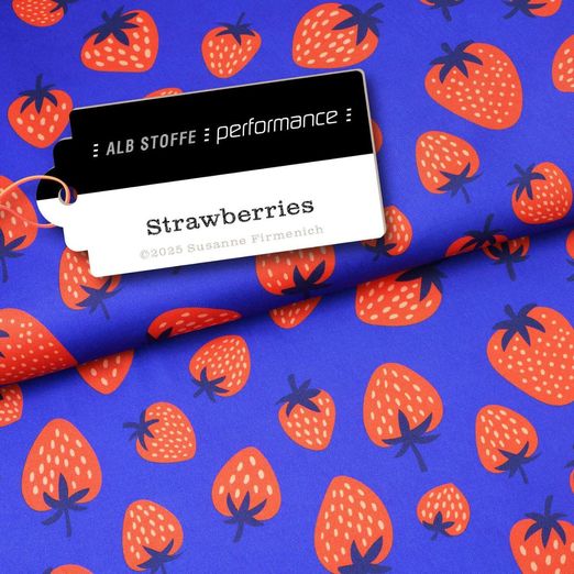 Albstoffe Performance Kollektion - Strawberries Blau