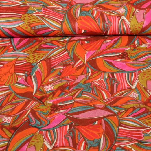Viskose Voile - Beach Kollektion Blättermix Rot by Roeqiya Fris