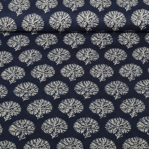 Baumwoll-Voile - Blütenbälle Indigoblau