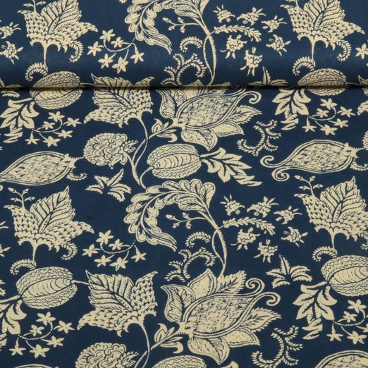 Baumwoll-Voile - Blüten Boho Dunkelblau