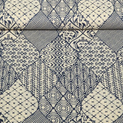 Baumwoll-Voile - Blätter Blumen Mix Indigoblau