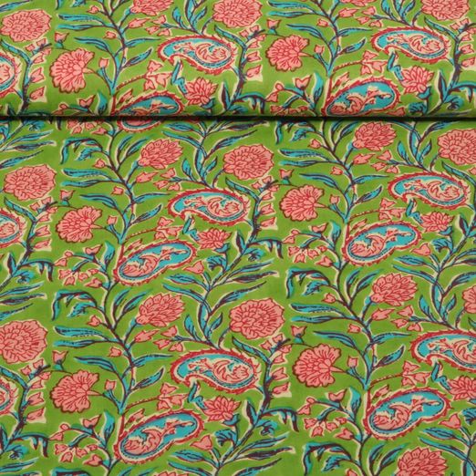 Baumwoll-Voile - Blumen Paisley Moosgrün