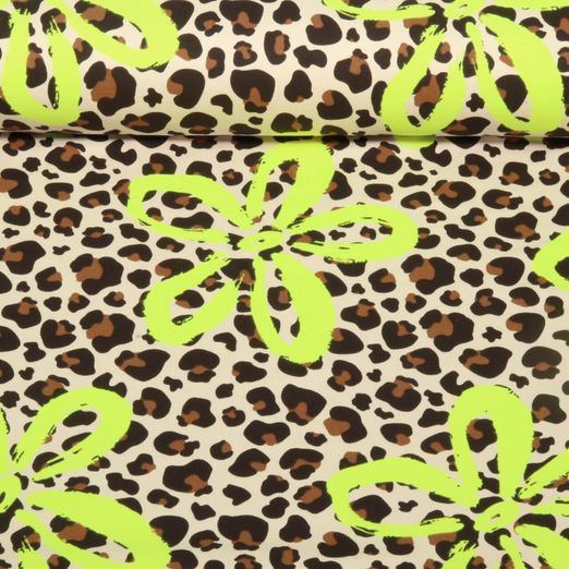 Sommersweat - French Terry Leo mit Neon Blumen Beige