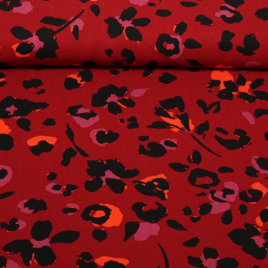 Viskose-Twill - Leo Blumen Dunkelrot