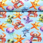 Frottee - Digitaldruck Strandtuch Meerestiere Hellblau-0