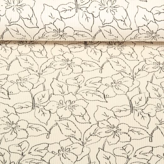 Cord - Stretch Blumen Ecru