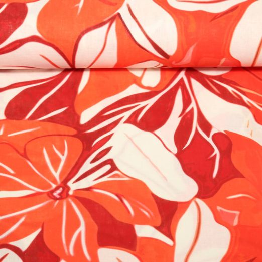 Halbleinen - Sanforisiert Große Blüten Rot