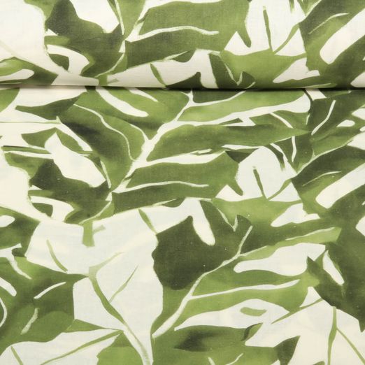 Halbleinen - Sanforisiert Blätter Philodendron Ecru