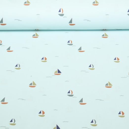 Sport- & Bademodenstoff - Digitaldruck Segelboote Hellblau UPF50 Recycled