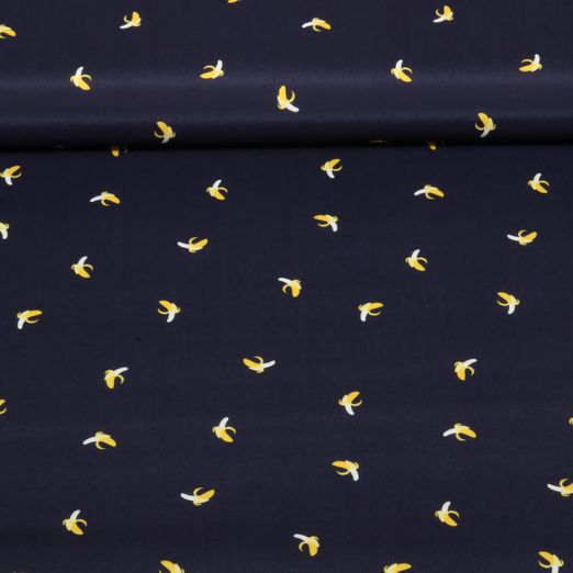 Tissu short de bain recyclé - Bananes Bleu marine foncé