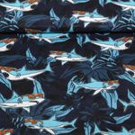 Tissu short de bain recyclé - Requins Bleu marine foncé