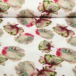 Gaze de coton - Impression digitale Fleurs Blanc Rose vif