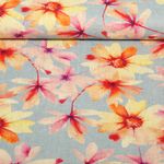 Lin viscose - Impression digitale Fleurs d'été Bleu clair