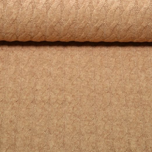 Viskose-Stricksweat - Zopfmuster Uni Hellbraun Melange