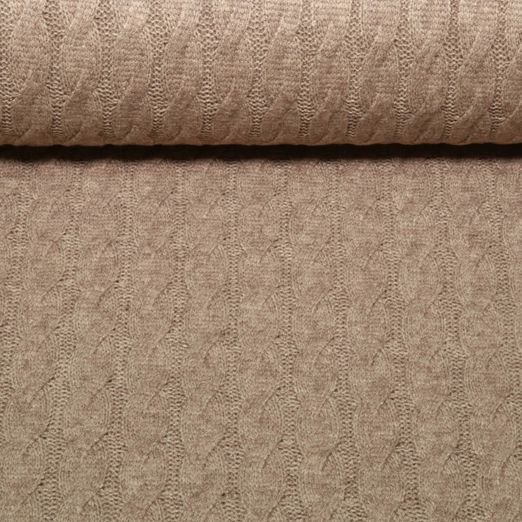 Viskose-Stricksweat - Zopfmuster Uni Taupe Melange