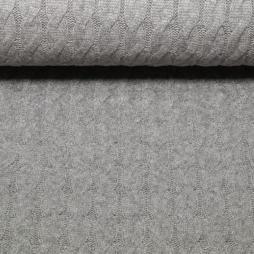Viskose-Stricksweat - Zopfmuster Uni Grau Melange