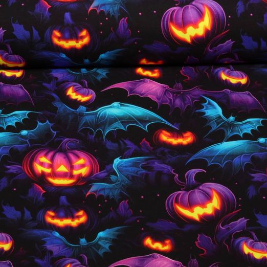Sommersweat - French Terry Digitaldruck Halloween Fledermäuse Multicolor