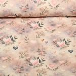 Gaze de coton - Impression digitale Fleurs coeurs Beige