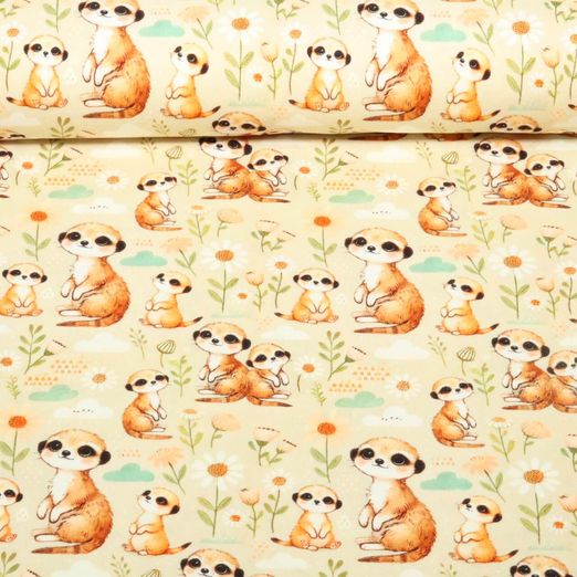 Jersey - Digitaldruck Erdmännchen Beige Multicolor