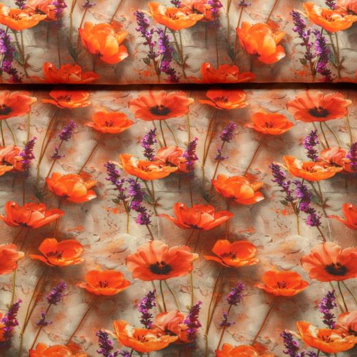 Jersey - Digitaldruck 3D Mohnblumen Taupe
