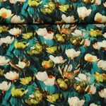 Popeline viscose - Impression digitale Tulipes Bleu pétrole