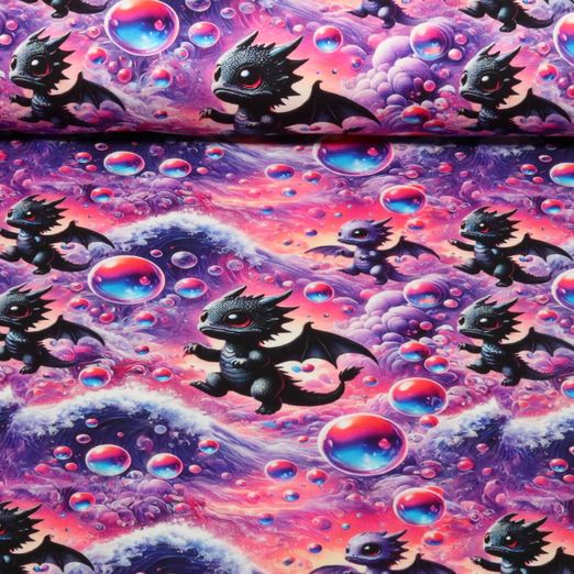 Jersey - Digitaldruck Kleiner Drache Lila