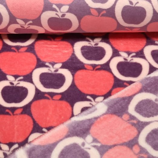 Wellness Fleece - Doubleface Äpfel Lila