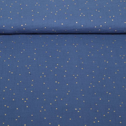 Baumwoll Musselin - Double Gauze Punkte Gold Jeansblau
