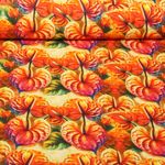 Lin viscose - Impression digitale Flamants Fleurs Orange