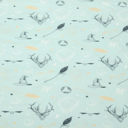 Baumwolle Harry Potter Logo und Sprechender Hut auf Blau Lizenz Digital