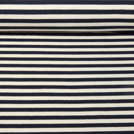Rippjersey - Streifen Navy Ecru Garngefärbt