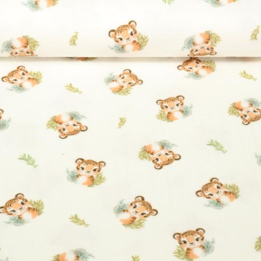 Baumwoll-Flanell - Digitaldruck Kleiner Tiger Ecru