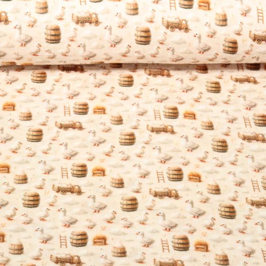 Baumwoll-Musselin - Double Gauze Digitaldruck Gänse Beige