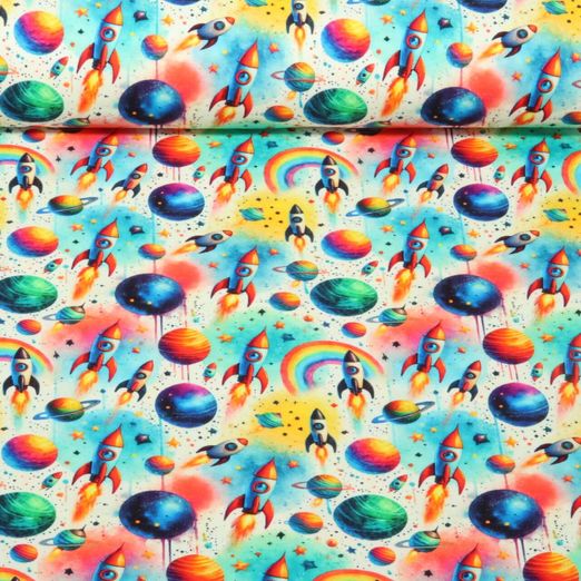 Jersey - Digitaldruck Bunte Planeten Raketen Multicolor