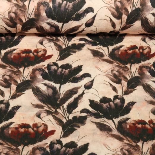 Baumwoll-Musselin - Double Gauze Digitaldruck Tulpen Beige Rot
