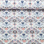 Toile de coton - Maison de campagne Ornements Ecru Bleu clair