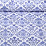 Toile de coton - Maison de campagne Ornements Ecru Bleu encre