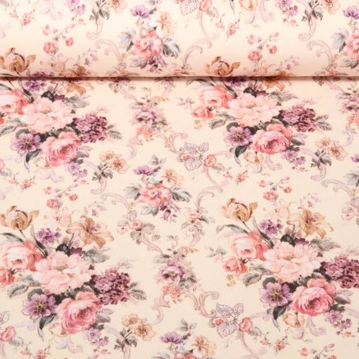 Baumwoll-Canvas - Blumenbouquet Puderrosa