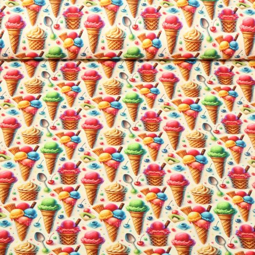 Baumwoll-Popeline - Digitaldruck 3D Eis Natur