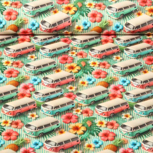 Baumwoll-Popeline - Digitaldruck 3D Busse Streifen Multicolor