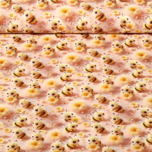Baumwoll-Popeline - Digitaldruck 3D Bienen Rosa