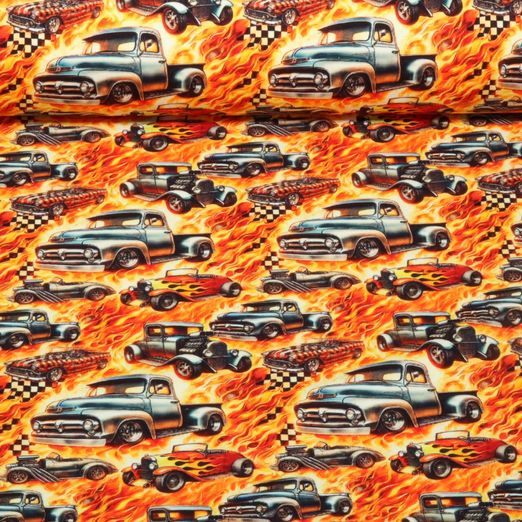 Jersey - Digitaldruck Fahrzeuge Flammen Orange