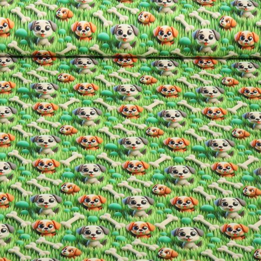 Baumwoll-Popeline - Digitaldruck 3D Hunde Grün