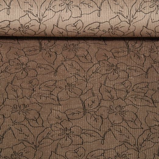 Cord - Stretch Blumen Taupe