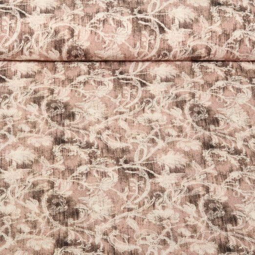 Popeline viscose - Impression digitale Fleurs Vintage Marron