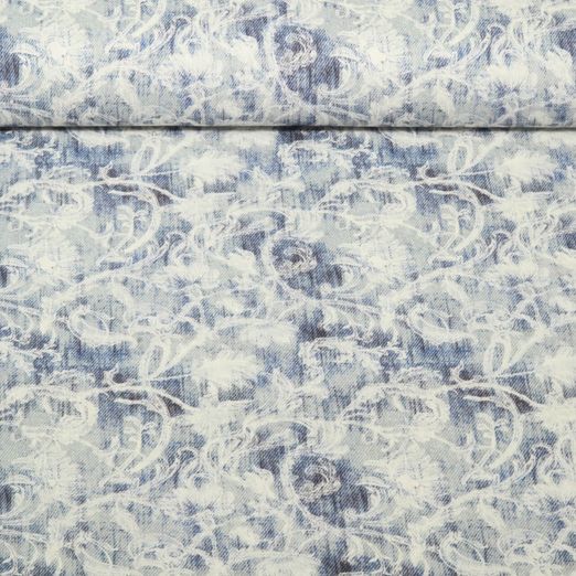 Viskose-Popeline - Digitaldruck Blumen Vintage Blau