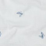 Katoenen mousseline - dubbele gaze met geborduurde blauwe vlinders