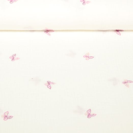 Baumwoll-Musselin - Double Gauze Bestickt Schmetterlinge Lila