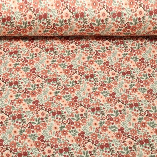 Rippjersey - Blumen Ecru 
